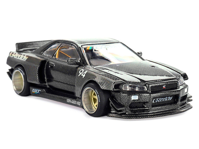 Nissan Skyline GT-R (R34) RHD (Right Hand Drive) #94 "Kaido Works GReddy V2" Carbon Fiber and Dark Gray Metallic (Designed by Jun Imai) "Kaido House" Special 1/64 Diecast Model Car by Mini GT