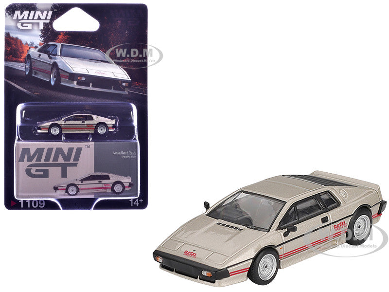 Lotus Esprit Turbo Silver Metallic with Red Stripes Limited Edition 1/64 Diecast Model Car by Mini GT